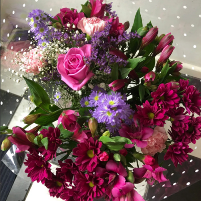 Pink Hand tied bouquet - Luxury handtied bouquet - personalised with colours and a card message.